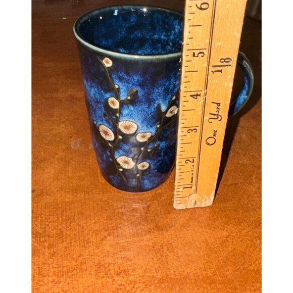 Hand-Painted Blue Floral Ceramic Mug - 12 Oz Capacity - World Market - 4.5" Tall - Picture 6 of 7